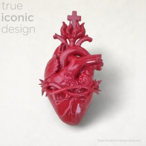 Cuore Sacro Ex Voto da parete Rosso – Decorazione anatomica verniciata – Per grazia ricevuta – Arte sacra moderna