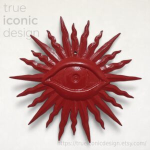 Occhio Solare Rosso da Parete, Amuleto Fuoco e Passione, Talismano Protezione, Decorazione Mistica, Simbolo Energia Vitale