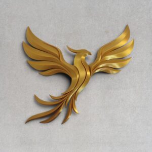 Fenice oro decorazione da parete finitura seta – simbolo di rinascita, prosperità e forza, made in Italy
