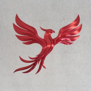 Fenice rossa decorazione da parete finitura seta – simbolo di passione, energia e rinascita, made in Italy