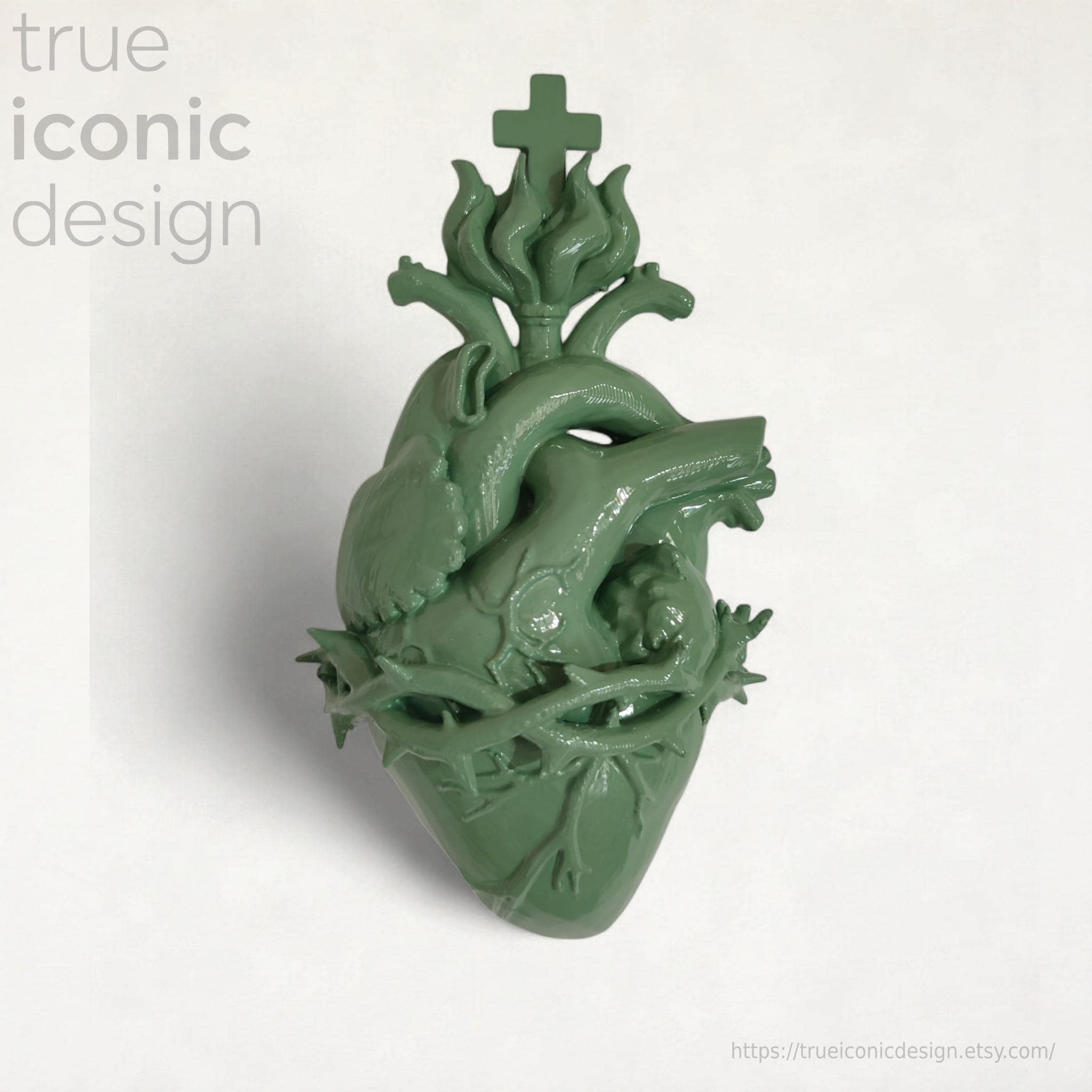 Sacred Heart in Sage Green: ex voto on raw lime plaster