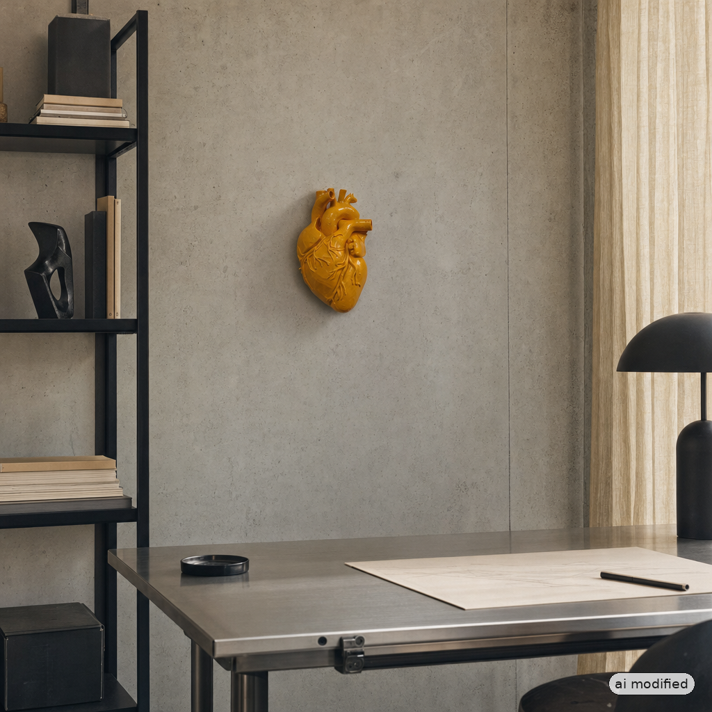 Ochre yellow on midnight blue: contrast for the anatomical heart